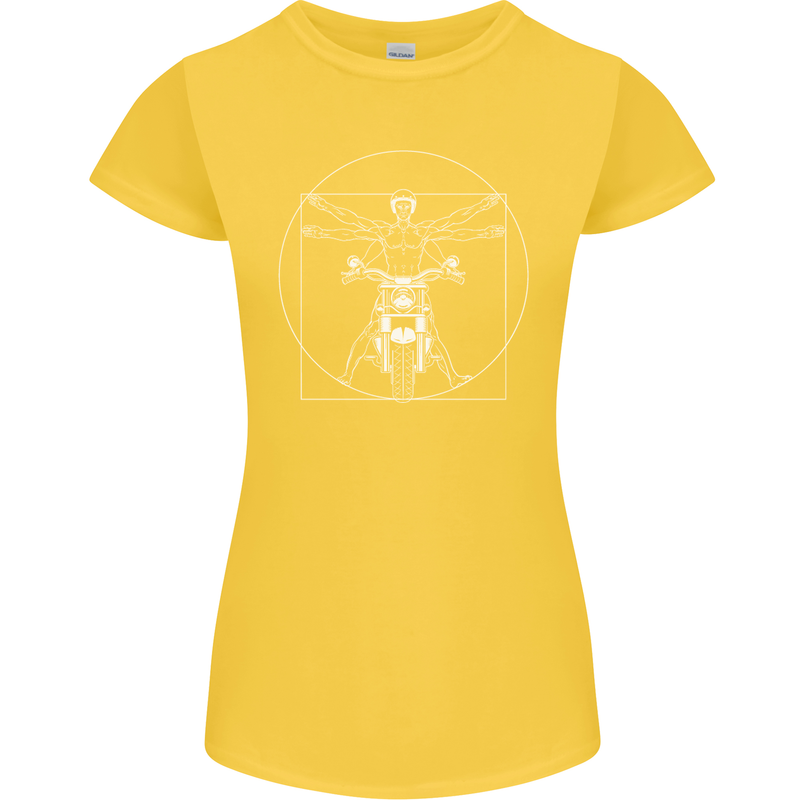 Vitruvian Biker Motorcycle Motorbike Womens Petite Cut T-Shirt Yellow