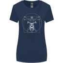 Vitruvian Biker Motorcycle Motorbike Womens Wider Cut T-Shirt Navy Blue