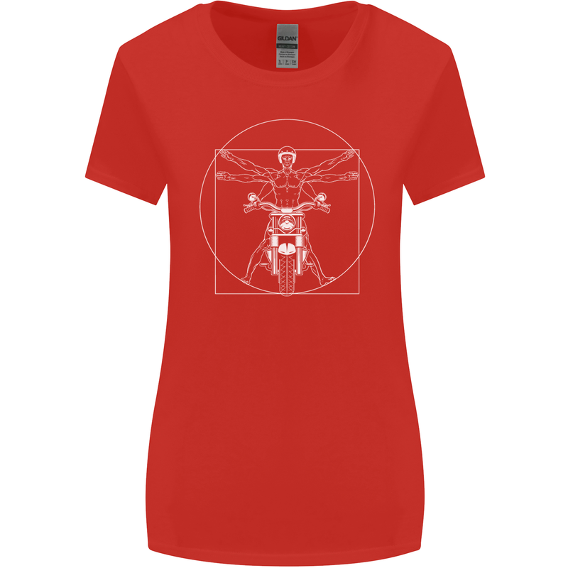 Vitruvian Biker Motorcycle Motorbike Womens Wider Cut T-Shirt Red