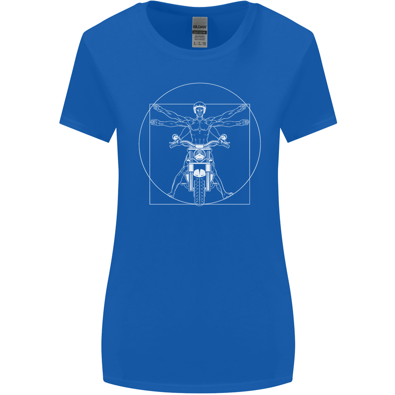 Vitruvian Biker Motorcycle Motorbike Womens Wider Cut T-Shirt Royal Blue
