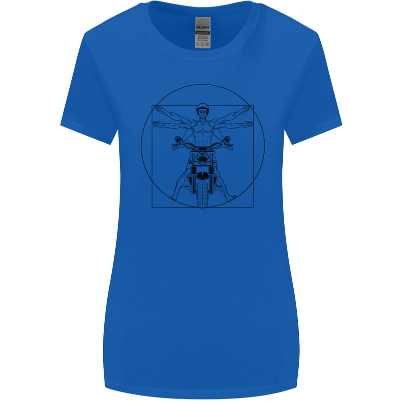 Vitruvian Biker Motorcycle Motorbike Womens Wider Cut T-Shirt Royal Blue