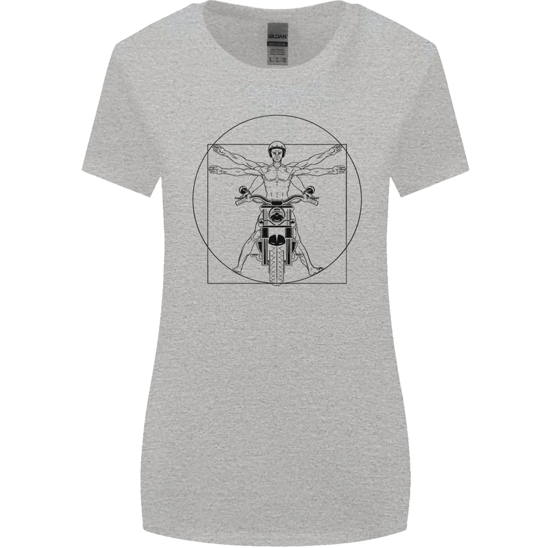 Vitruvian Biker Motorcycle Motorbike Womens Wider Cut T-Shirt Sports Grey