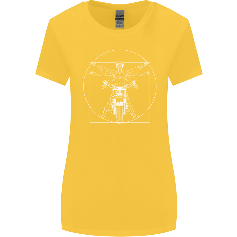 Vitruvian Biker Motorcycle Motorbike Womens Wider Cut T-Shirt Yellow