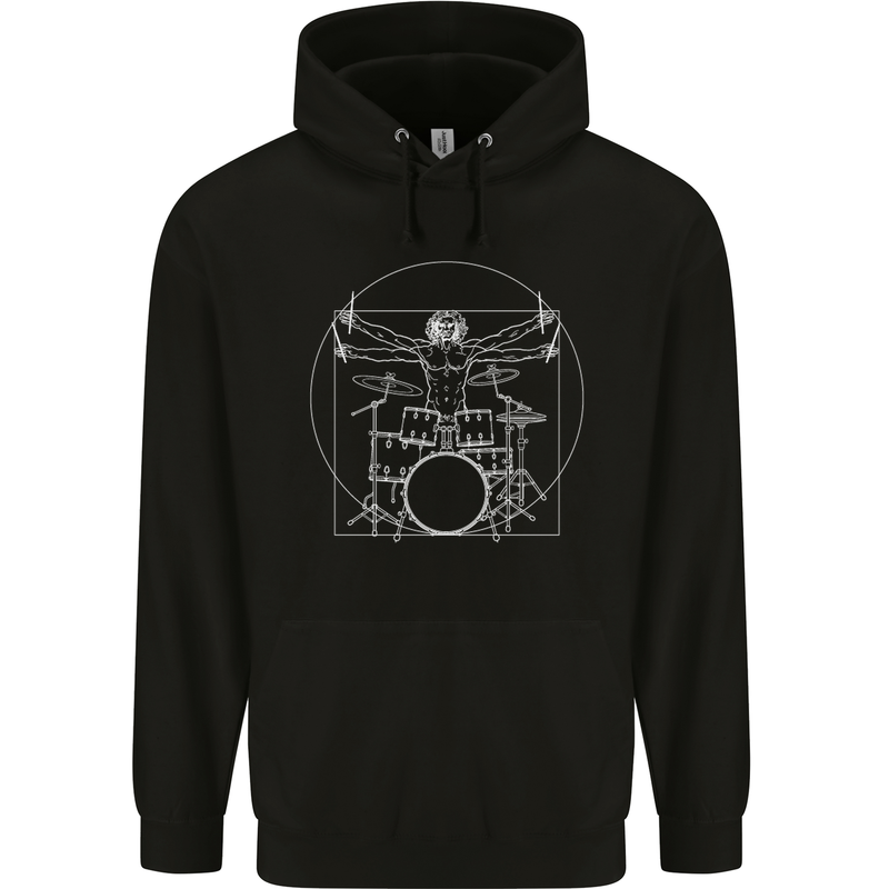 Vitruvian Drummer Funny Drumming Childrens Kids Hoodie Black