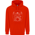 Vitruvian Drummer Funny Drumming Childrens Kids Hoodie Bright Red