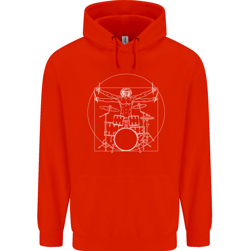 Vitruvian Drummer Funny Drumming Childrens Kids Hoodie Bright Red