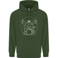 Vitruvian Drummer Funny Drumming Childrens Kids Hoodie Forest Green
