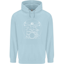 Vitruvian Drummer Funny Drumming Childrens Kids Hoodie Light Blue