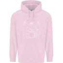 Vitruvian Drummer Funny Drumming Childrens Kids Hoodie Light Pink