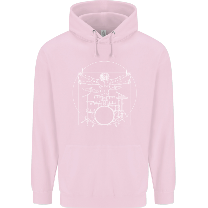 Vitruvian Drummer Funny Drumming Childrens Kids Hoodie Light Pink