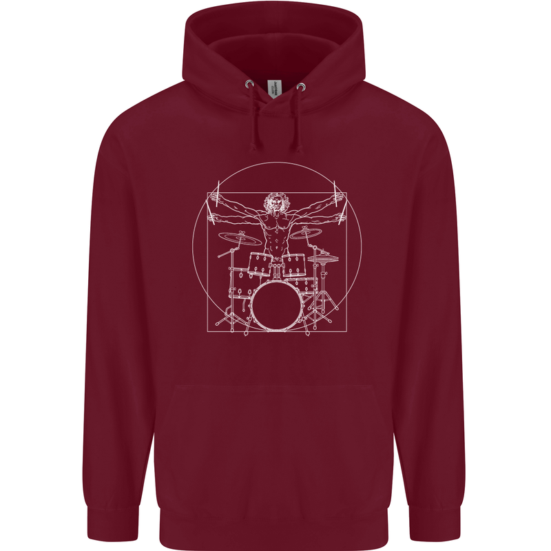 Vitruvian Drummer Funny Drumming Childrens Kids Hoodie Maroon