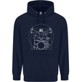 Vitruvian Drummer Funny Drumming Childrens Kids Hoodie Navy Blue