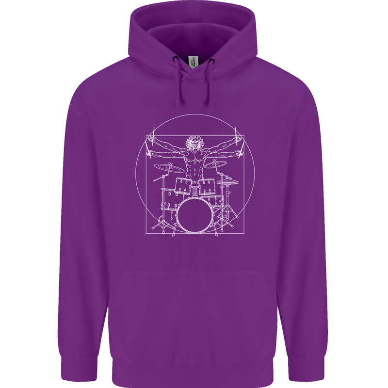 Vitruvian Drummer Funny Drumming Childrens Kids Hoodie Purple