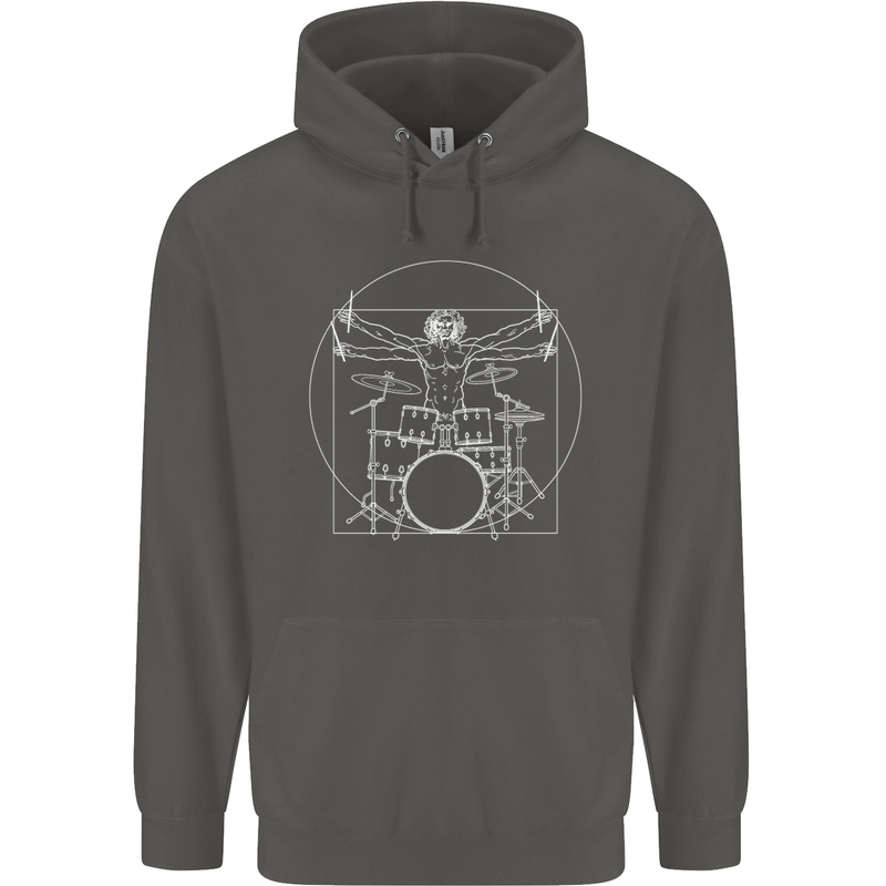 Vitruvian Drummer Funny Drumming Childrens Kids Hoodie Storm Grey