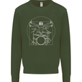 Vitruvian Drummer Funny Drumming Kids Sweatshirt Jumper Forest Green