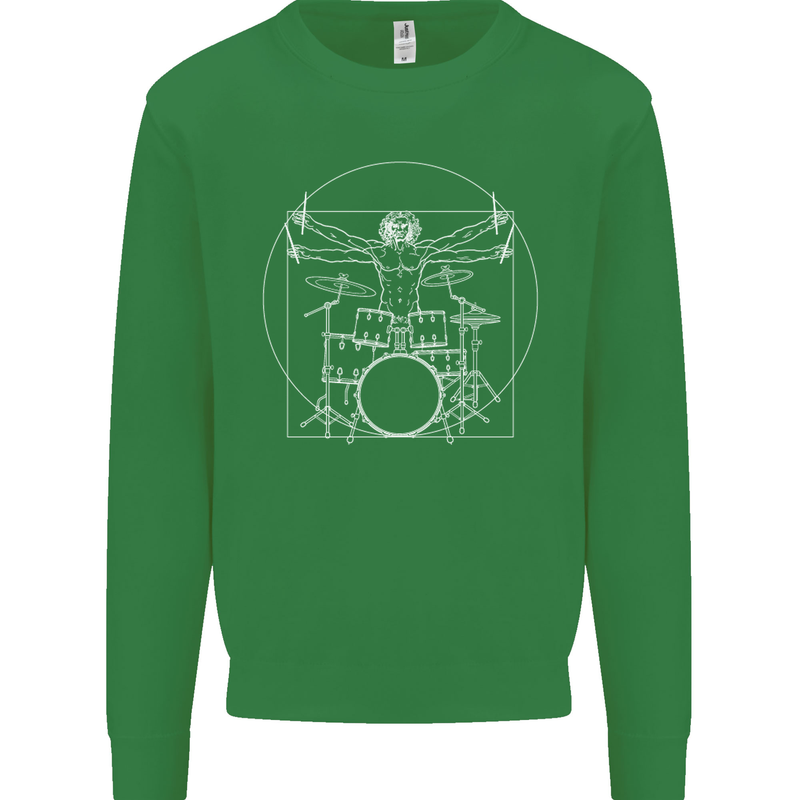 Vitruvian Drummer Funny Drumming Kids Sweatshirt Jumper Irish Green