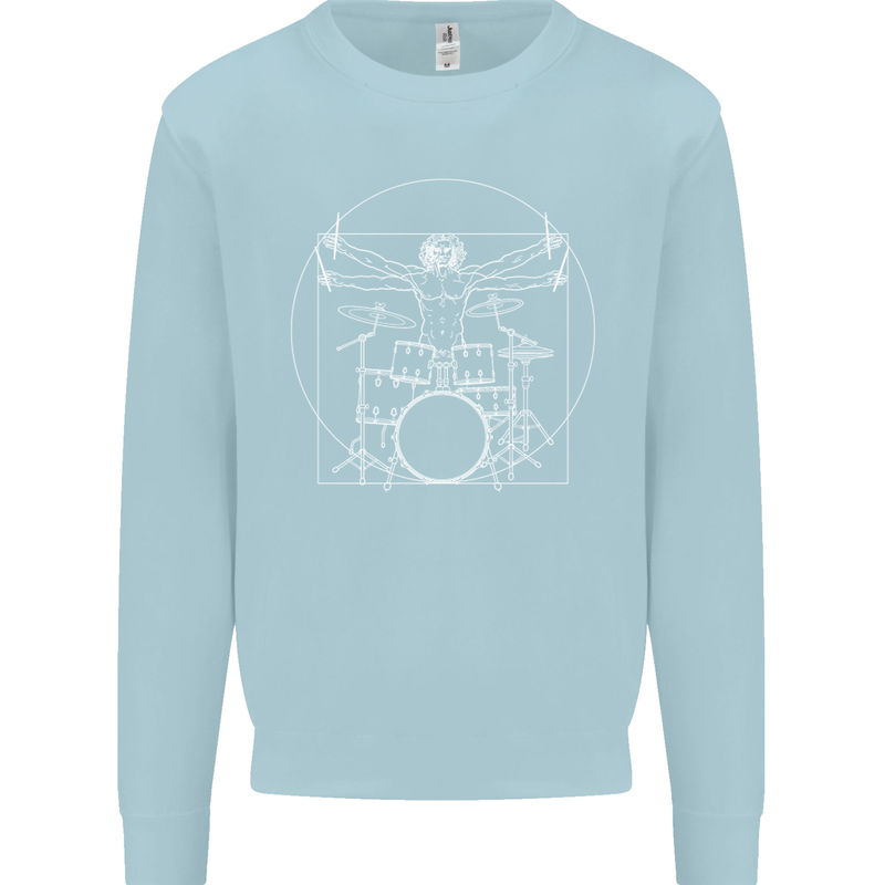 Vitruvian Drummer Funny Drumming Kids Sweatshirt Jumper Light Blue