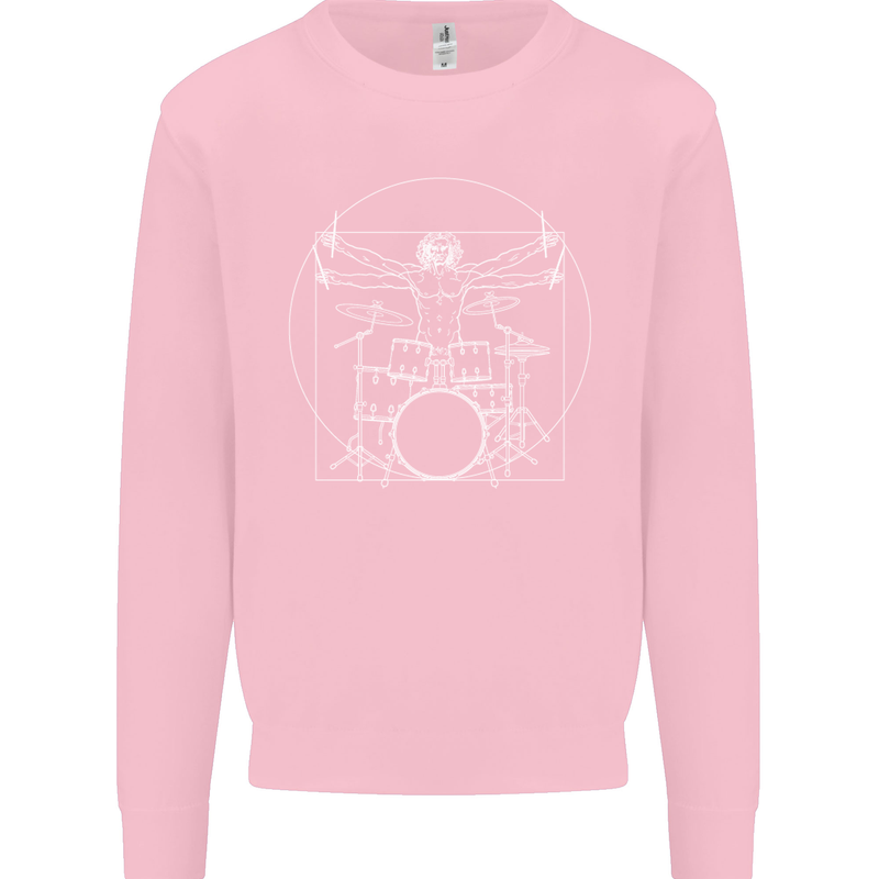 Vitruvian Drummer Funny Drumming Kids Sweatshirt Jumper Light Pink