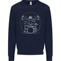 Vitruvian Drummer Funny Drumming Kids Sweatshirt Jumper Navy Blue