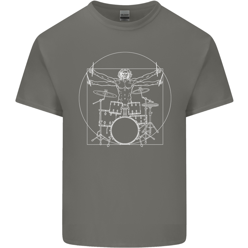 Vitruvian Drummer Funny Drumming Kids T-Shirt Childrens Charcoal