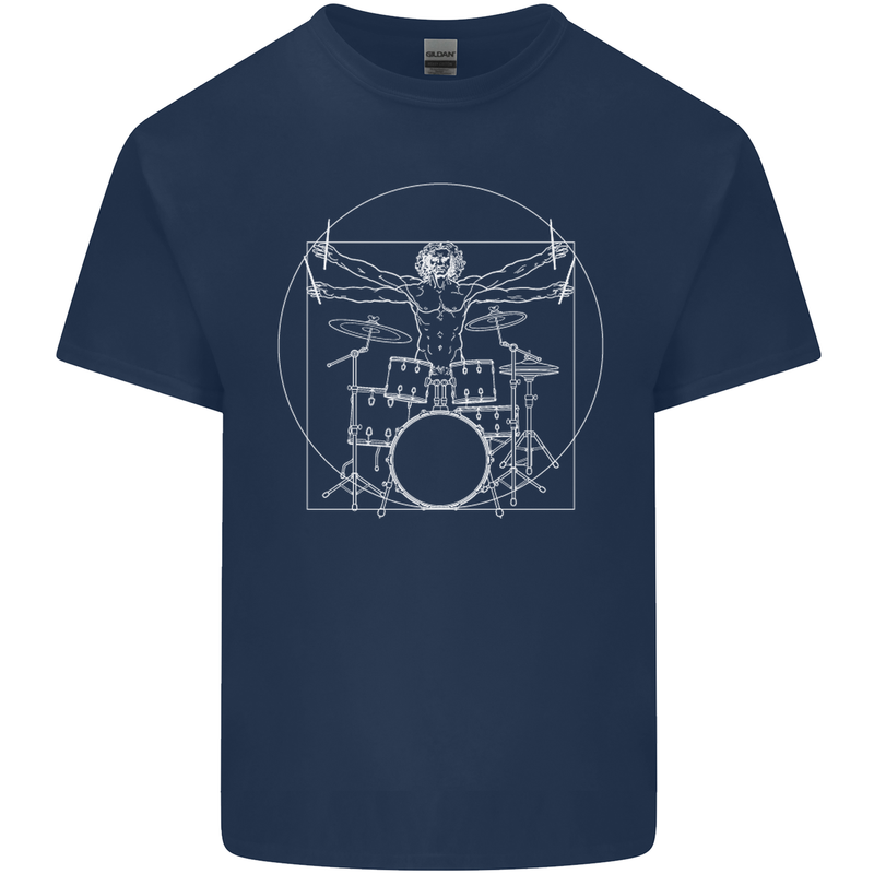Vitruvian Drummer Funny Drumming Kids T-Shirt Childrens Navy Blue