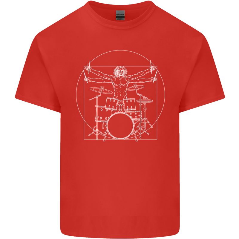 Vitruvian Drummer Funny Drumming Kids T-Shirt Childrens Red