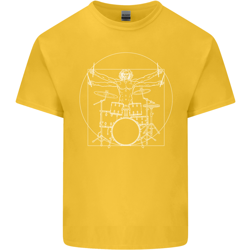 Vitruvian Drummer Funny Drumming Kids T-Shirt Childrens Yellow