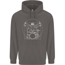 Vitruvian Drummer Funny Drumming Mens 80% Cotton Hoodie Charcoal