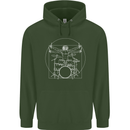 Vitruvian Drummer Funny Drumming Mens 80% Cotton Hoodie Forest Green