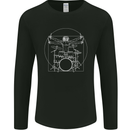 Vitruvian Drummer Funny Drumming Mens Long Sleeve T-Shirt Black