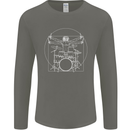 Vitruvian Drummer Funny Drumming Mens Long Sleeve T-Shirt Charcoal