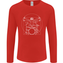 Vitruvian Drummer Funny Drumming Mens Long Sleeve T-Shirt Red