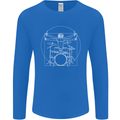 Vitruvian Drummer Funny Drumming Mens Long Sleeve T-Shirt Royal Blue
