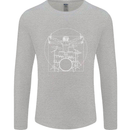 Vitruvian Drummer Funny Drumming Mens Long Sleeve T-Shirt Sports Grey