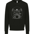 Vitruvian Drummer Funny Drumming Mens Sweatshirt Jumper Black