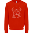 Vitruvian Drummer Funny Drumming Mens Sweatshirt Jumper Bright Red