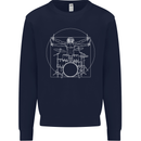 Vitruvian Drummer Funny Drumming Mens Sweatshirt Jumper Navy Blue