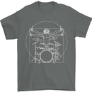 Vitruvian Drummer Funny Drumming Mens T-Shirt Cotton Gildan Charcoal