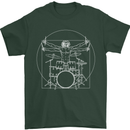 Vitruvian Drummer Funny Drumming Mens T-Shirt Cotton Gildan Forest Green