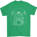 Vitruvian Drummer Funny Drumming Mens T-Shirt Cotton Gildan Irish Green
