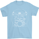 Vitruvian Drummer Funny Drumming Mens T-Shirt Cotton Gildan Light Blue