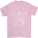 Vitruvian Drummer Funny Drumming Mens T-Shirt Cotton Gildan Light Pink