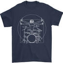 Vitruvian Drummer Funny Drumming Mens T-Shirt Cotton Gildan Navy Blue