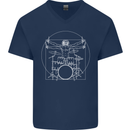 Vitruvian Drummer Funny Drumming Mens V-Neck Cotton T-Shirt Navy Blue