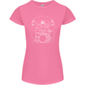 Vitruvian Drummer Funny Drumming Womens Petite Cut T-Shirt Azalea