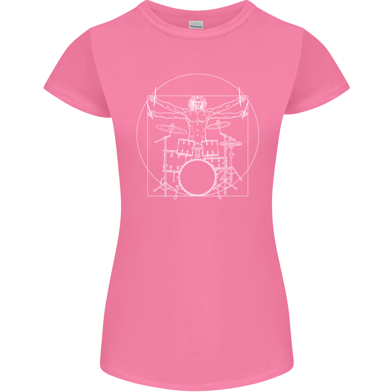 Vitruvian Drummer Funny Drumming Womens Petite Cut T-Shirt Azalea