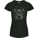 Vitruvian Drummer Funny Drumming Womens Petite Cut T-Shirt Black