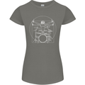 Vitruvian Drummer Funny Drumming Womens Petite Cut T-Shirt Charcoal