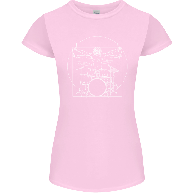 Vitruvian Drummer Funny Drumming Womens Petite Cut T-Shirt Light Pink