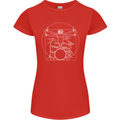 Vitruvian Drummer Funny Drumming Womens Petite Cut T-Shirt Red